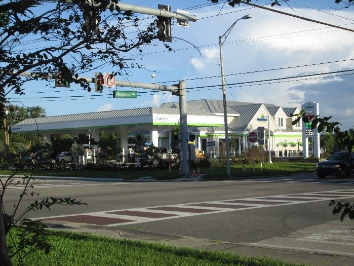 Photo of a gas station.