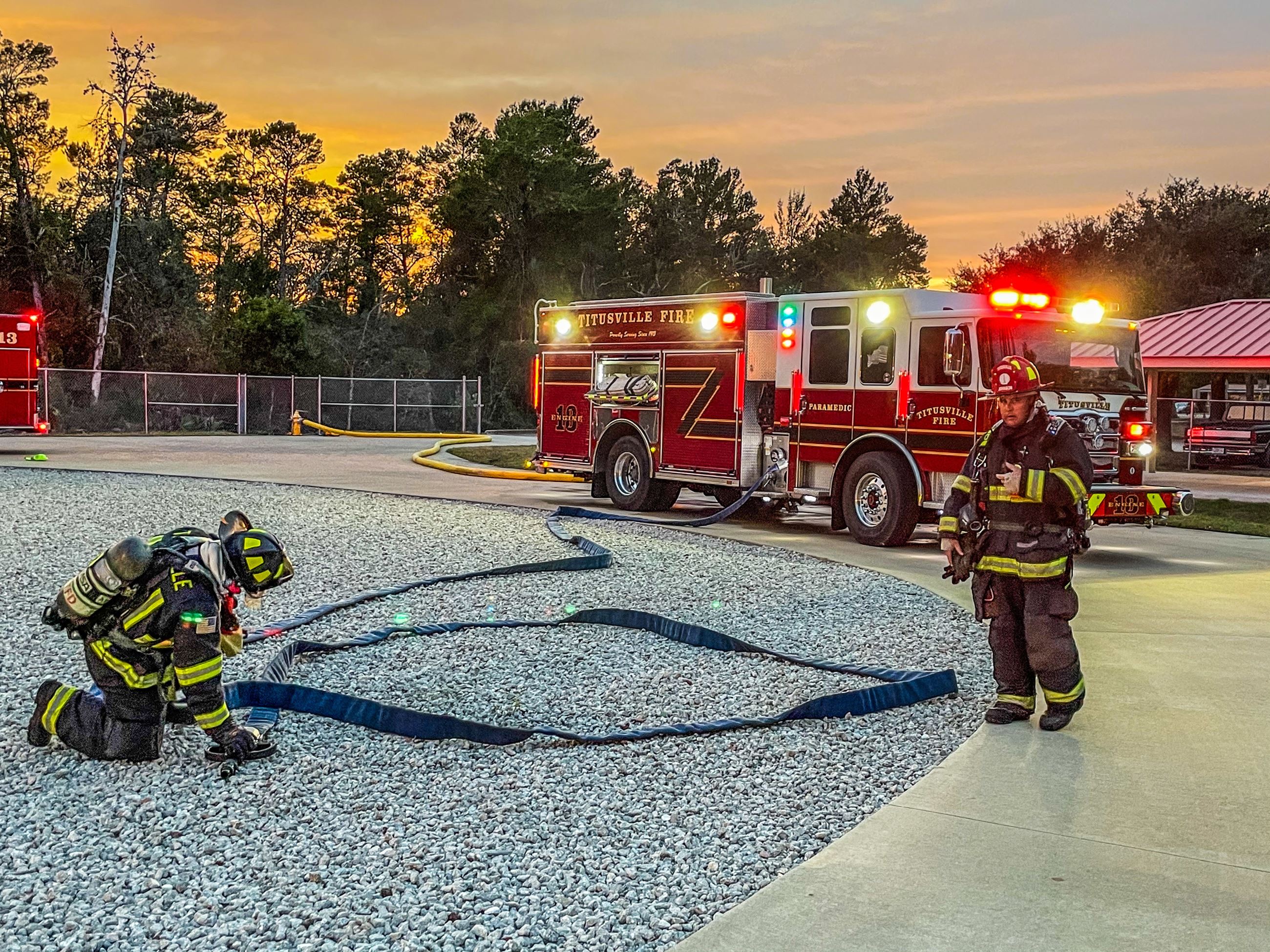 Firefighters training at training tower