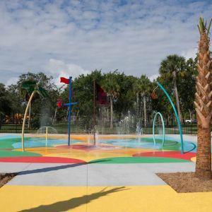 Sand Point Splash Pad with water spouts spraying